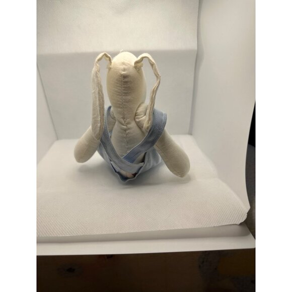 Vtg Applause 8” White Farmhouse plush rabbit stuffed animal primitive overalls - Picture 2 of 5